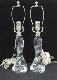 Pair Of Vintage Mid-Century Modern Twisted Clear Glass Table Lamps  20 Tall