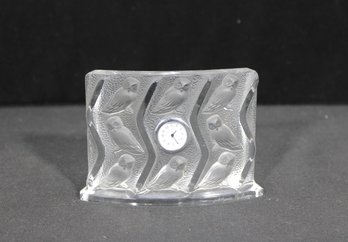 Lalique France Crystal Owl Clock Signed Art Glass Desk Clock 3.5' X 5'