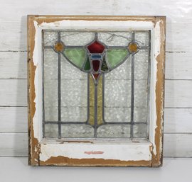 Antique Stained Glass Window Panel W/ Wood Frame  Textured Glass  17.5' X 15.5'