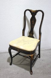Antique Chinoiserie-Style Queen Anne Chair  Black Lacquer & Gold Accents