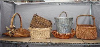 Lot Of 6 Assorted Woven & Decorative Baskets  Various Shapes & Sizes