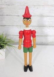 Vintage 16' Wooden Pinocchio Doll Figure  Red Shirt & Green Shorts