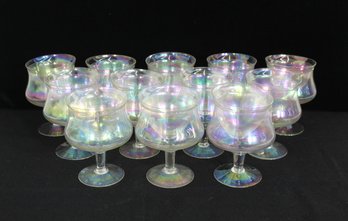 Set Of 12 Vintage Iridescent Glass Dessert Cups With Inserts  5' & 3'  Lustre Finish