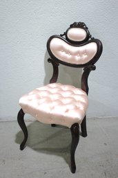 Antique Victorian Balloon Back Chair  Ornate Carved Wood & Tufted Pink Satin