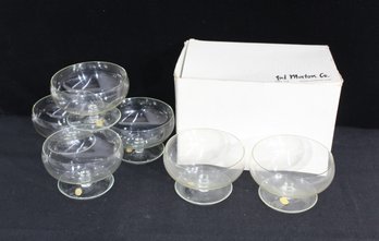 Set Of 6 Vintage Joel Morton Co. Clear Glass Dessert Or Sherbet Dishes  Original Box