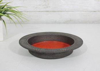 Laurids Lonborg Denmark Enamel Metal Dish  Orange Center Textured Rim  8' Mid-Century Modern