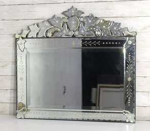 Vintage Venetian-Style Etched Wall Mirror  Ornate Beveled Glass, 27' X 28.5'