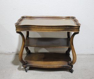 Vintage French Provincial 3-Tier Bar Cart  Ornate Wood & Glass Top