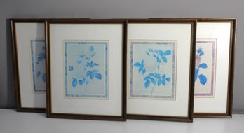 Set Of Four Vintage Botanical Prints In Pastel Frames