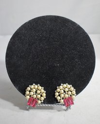 #34--Pair Of Vintage Pearl And Rhinestone Dress Clips
