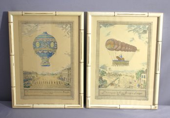 Antique Hot Air Ballooning Prints In Bamboo Frames