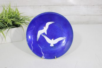 Vintage Bovano Cobalt Blue Enamel On Copper Plate  Seagull Birds Design  7.5' Dish