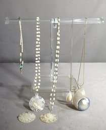 #33--Group Lot Of Vintage Mother Of Pearl Necklaces With Shell Pendant