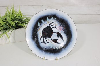 Signed Dane Enamel On Copper Plate  Mid-Century Abstract Animal Design  9' Art Dish