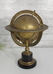 Vintage Brass Armillary Sphere Globe On Black Base  18' Tall Decorative Desktop Accent