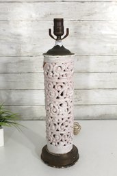 Vintage Ceramic Table Lamp With Scroll Design  20' Tall