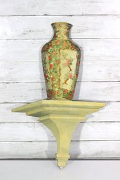 Hand-Painted Decorative Wall Shelf W/ Vase Design  Signed Bob Christian 1987  Folk Art Style