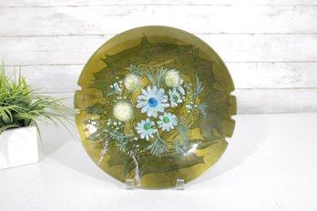 Vintage Sascha Brastoff Enamel Ashtray  Hand Painted Floral Design  11.5 Mid-Century Modern