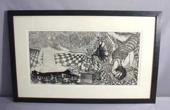 Framed Etching Pencil Sign  - Surreal Fantasy Landscape