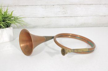 Vintage Copper & Brass Hunting Horn Bugle Decorative Instrument 13'