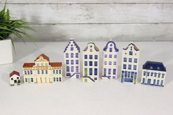 Vintage Hand-Painted Miniature Dutch Canal Houses  Holland Blue Delft Style Figurines (Set Of 7)