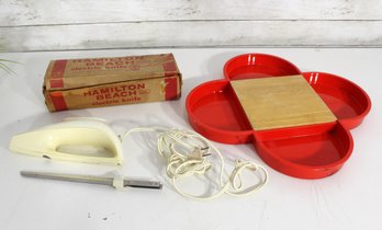Vintage Hamilton Beach Electric Knife With Original Box & Dansk Red Clover Serving Tray