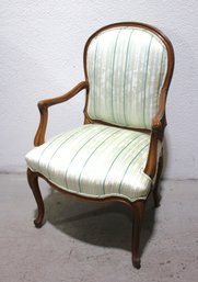 Vintage French Louis XV Style Armchair  Carved Wood Frame & Striped Upholstery