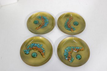 Set Of 4 Vintage Bovano Enamel Coasters  Cheshire Connecticut  Mid-Century Modern  3.5'