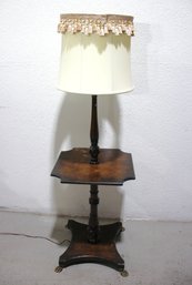 Antique Floor Lamp With Built-In Table  Tassel Shade & Claw Foot Base