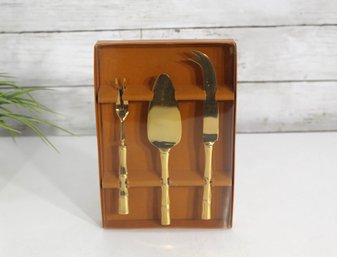 Vintage Gold Cane Handle Cheese Bar Set  3-Piece Set In Original Box