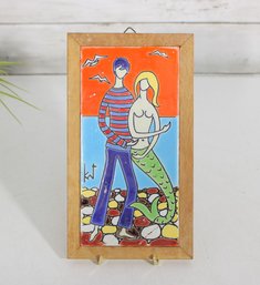 Neofitou Keramik Greek Hand Painted Tile Faliraki Rodos Mermaid Scene 9' Framed
