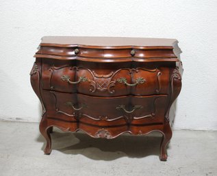 French Provincial Bombe Chest  Hand-Carved Mahogany 3-Drawer Commode