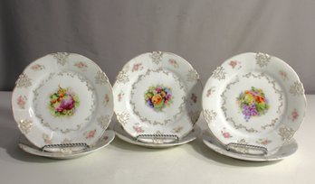 Set Of 6 Vintage 7.5' Z.S. & Co. Bavaria Floral Porcelain Plates With Gold Detailing