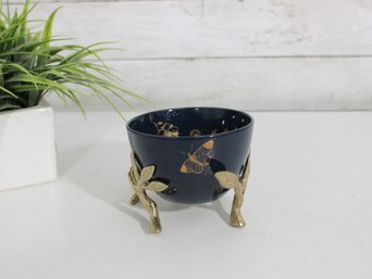 Lenox Blue Porcelain Bowl W/ Gold Butterfly Motif & Branch Stand  3.5' X 4'