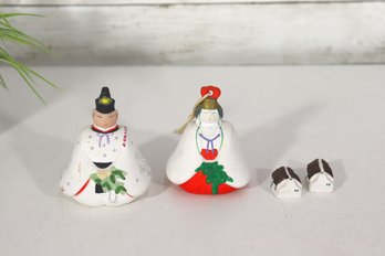 Vintage Hand-Painted Folk Art Ceramic Figurines & Mini Houses  Coin Banks  4' H (Set)