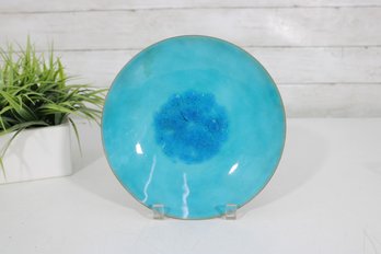 Mid Century Modern Bovano Cheshire CT Copper Enamel Plate  9' Blue Abstract Art Dish