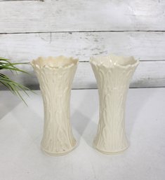 Pair Of Lenox Ivory Porcelain Bud Vase  6.5 Tall Embossed Woodland Pattern