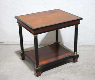 Vintage Two-Tier Empire Style Side Table  Burlwood & Ebonized Accents
