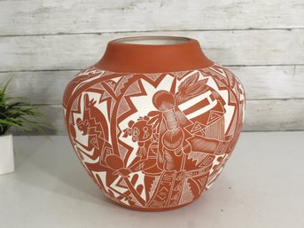 Acoma Pueblo Pottery Vase By Ergil Vallo Dalawepi  People Of The Cornmeal 11.5'