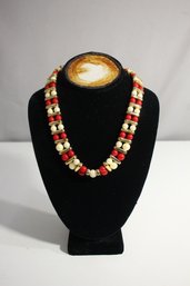 Vintage Double Strand Red And White Necklace