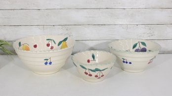 Vintage Hartstone Fruit Salad Ribbed Mixing Bowls  7.5, 9, 11  1981 USA Multi-Fruit Pattern
