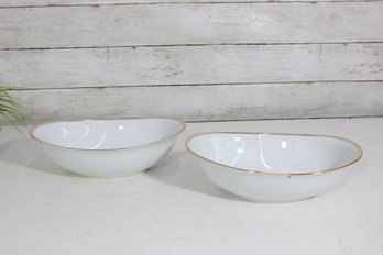 Set Of 2 Noritake Ivory China Oval Serving Bowls  Gold Trim, 10' X 6.5'