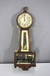 Antique Banjo Wall Clock  Eagle Finial  Painted Glass Panels  Untested