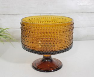 Vintage Amber Glass Pedestal Bowl  Hobnail Pattern Compote Dish, 8' H X 7.5' Dia