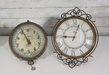 Vintage Industrial Scale Dial & Decorative Wall Clock  Untested  10' & 13' Round (Lot Of 2)