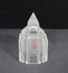 Vintage Frosted Glass Mini Church  Stained Glass Window Detail  Christmas Village Decor  6.5'