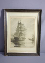 Framed Signed Nautical Pencil Sketch