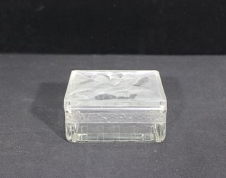 Vintage Verlys Crystal Covered Box  Frosted Birds Motif  French Art Glass  4.5 X 3.5