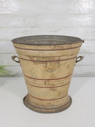 Vintage Tole Painted Metal Waste Basket / Coal Scuttle Style Cream & Red 12'