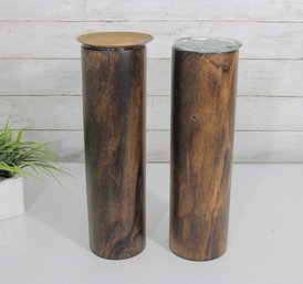 Pair Of Modern Wood Cylinder Pedestal Vases / Sculptural Stands  14' H